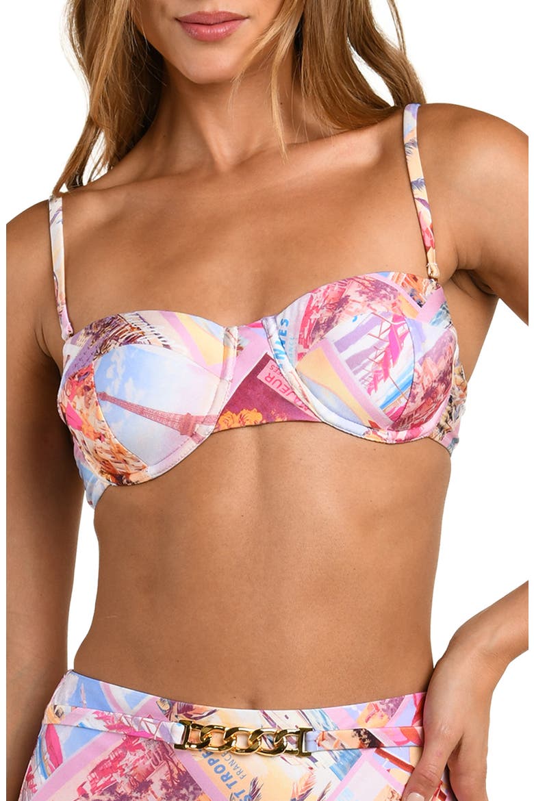 Alexandria Postcard Print Underwire Bikini Top, Main, color, PINK MULTI