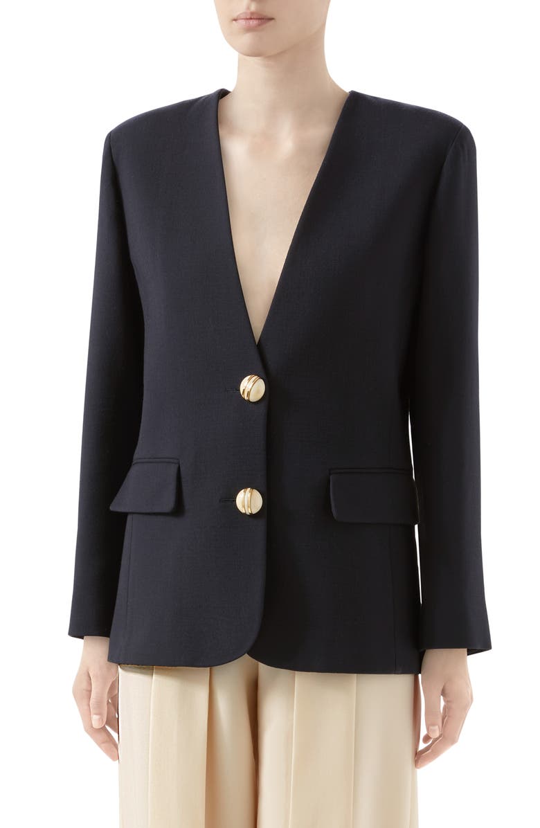 Gucci Wool Crepe Blazer, Main, color, 