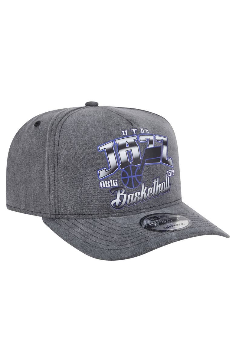 New Era Men's New Era Charcoal Utah Jazz Throwback Washed Pre-Curved 9FIFTY Snapback Hat, Alternate, color, Charcoal
