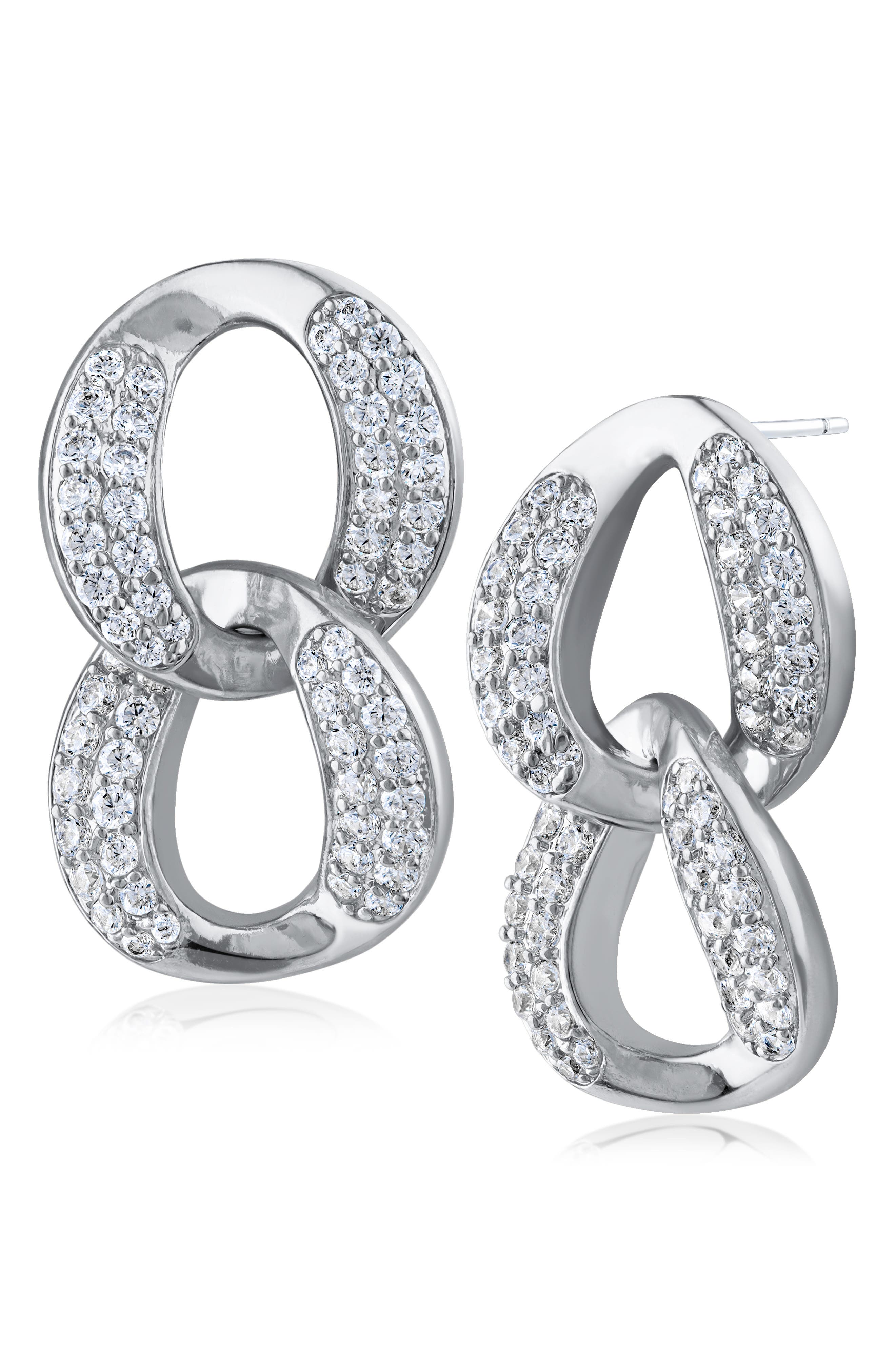 Cubic Zirconia Pavé Double Link Drop Earrings