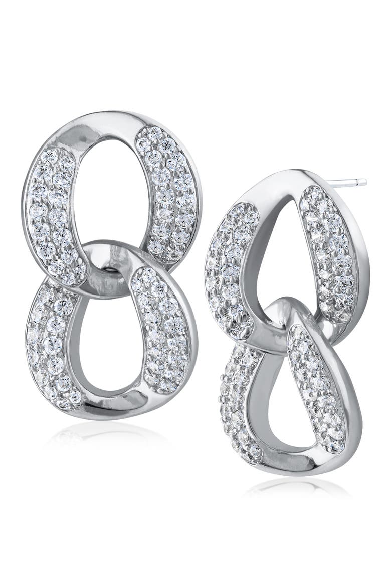Cubic Zirconia Pavé Double Link Drop Earrings, Main, color, SILVER
