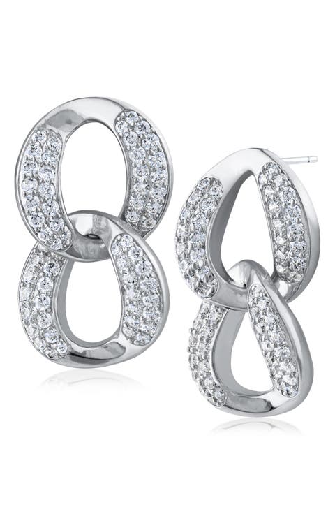 Cubic Zirconia Pavé Double Link Drop Earrings
