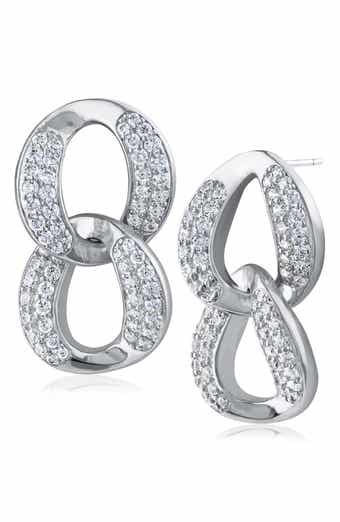 Cubic Zirconia Pavé Double Link Drop Earrings