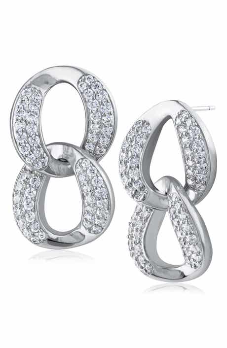 Cubic Zirconia Pavé Double Link Drop Earrings