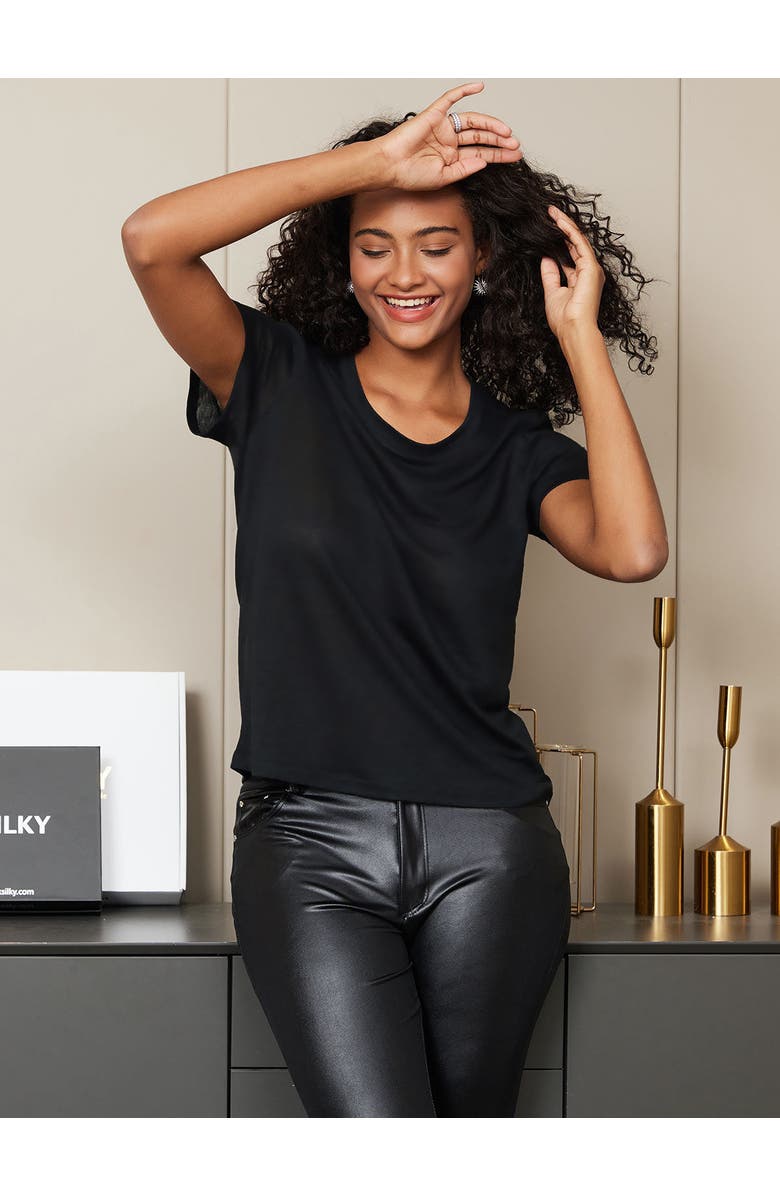 SILKSILKY Silk Knitted Round Neck T-Shirt, Alternate, color, 