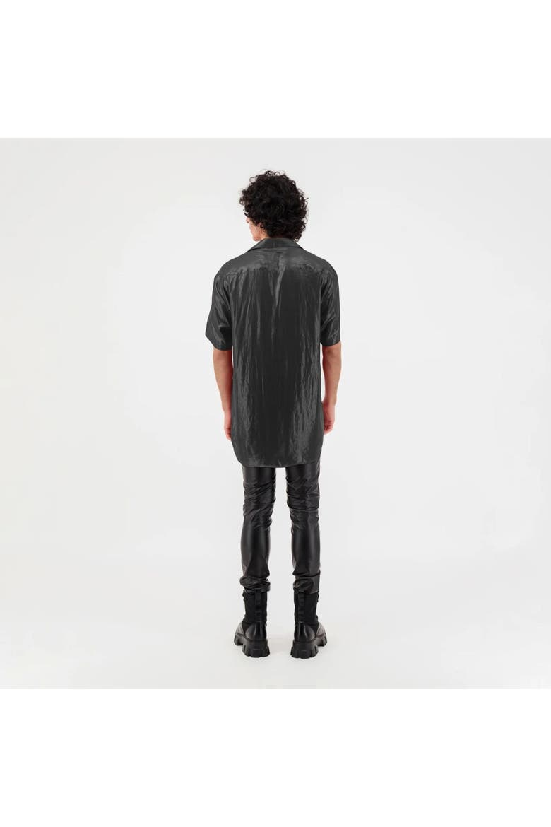 Satin Button Up Short Sleeve Shirt, Alternate, color, Black