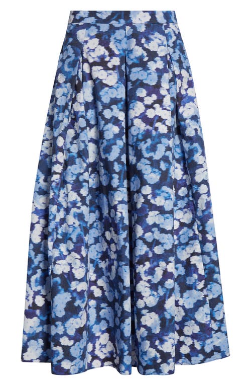 Shop Erdem Pleated Cotton Midi Skirt In Havelock Blossom Indigo