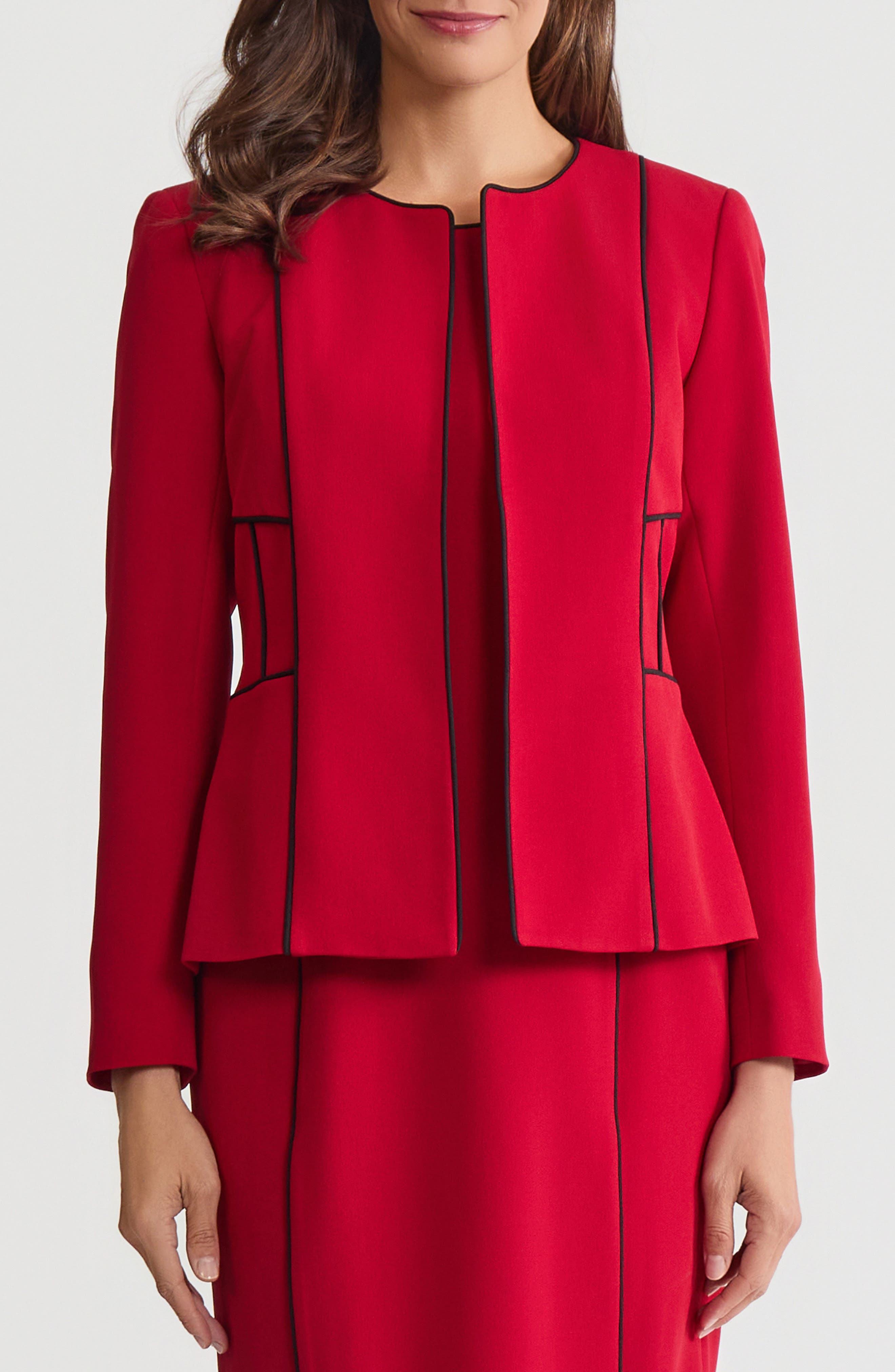 Piped Open Front Cardigan