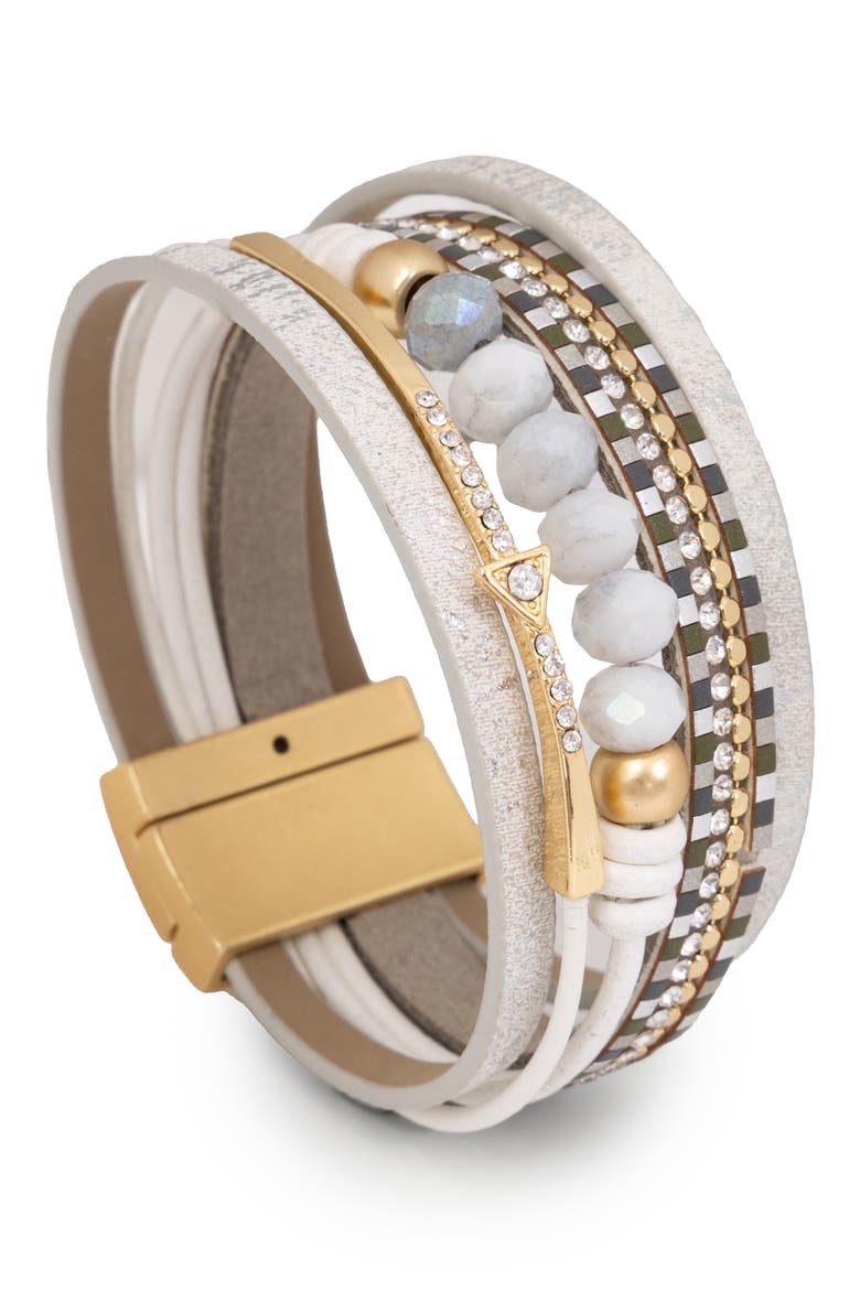 Beaded Leather Multistrand Bracelet, Main, color, WHITE
