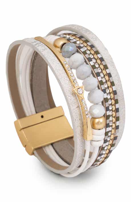 SAACHI Beaded Leather Multistrand Bracelet