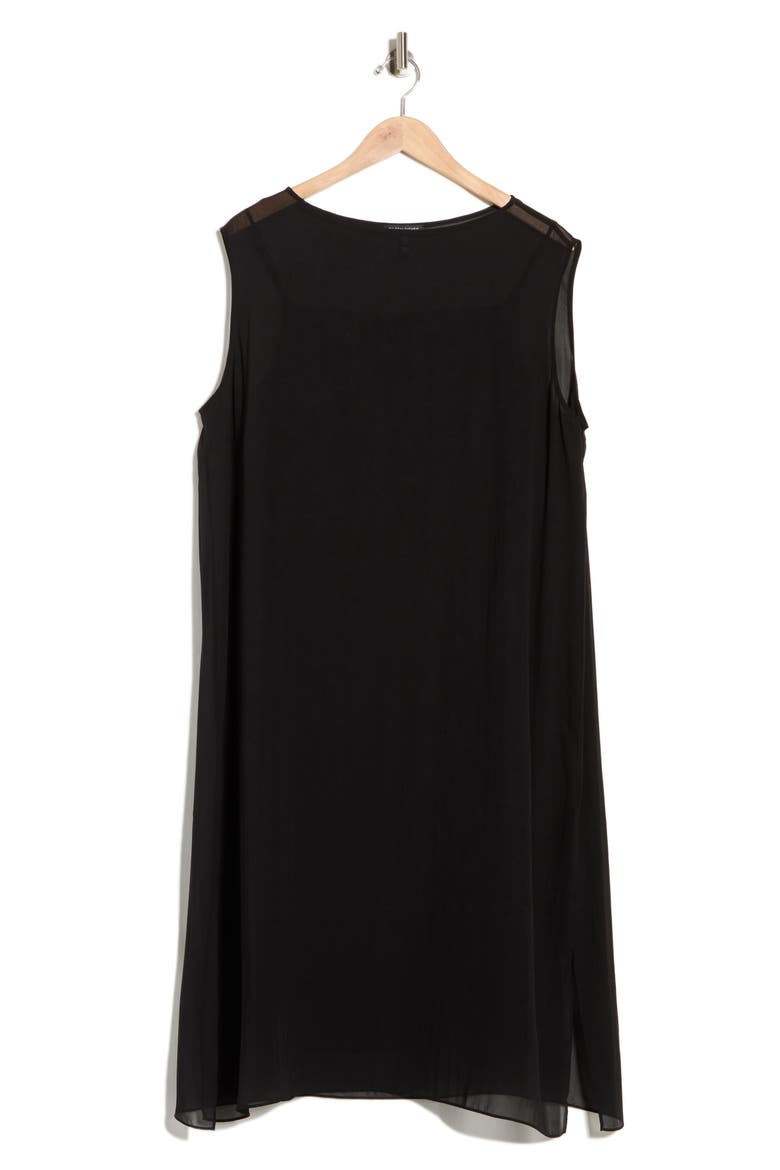 Bateau Neck Silk Dress, Alternate, color, BLACK