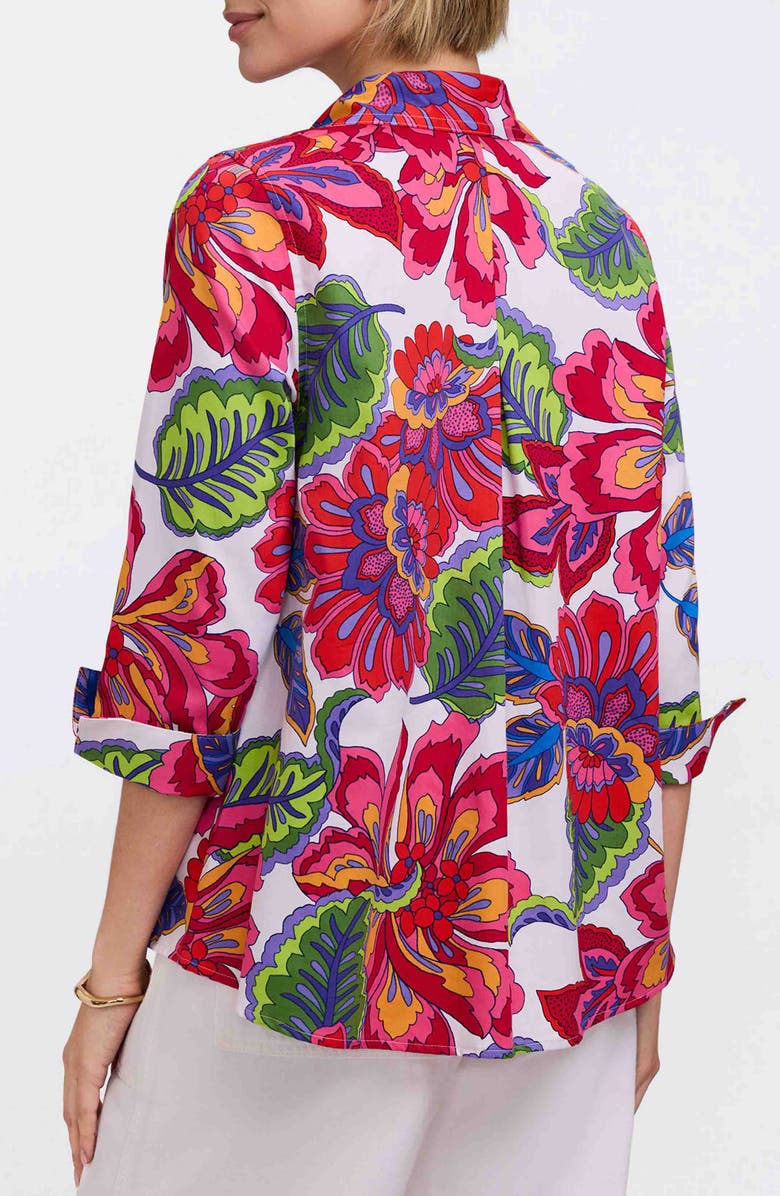 Foxcroft Agnes Paradise Blooms Three-Quarter Sleeve Cotton Popover Top, Alternate, color, 