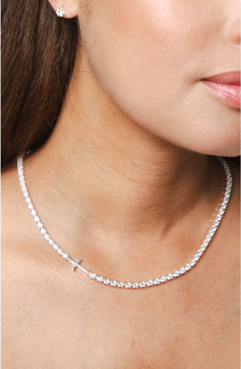 Rizen Jewelry Luminous Cross Tennis Necklace, Alternate, color, Sterling Silver