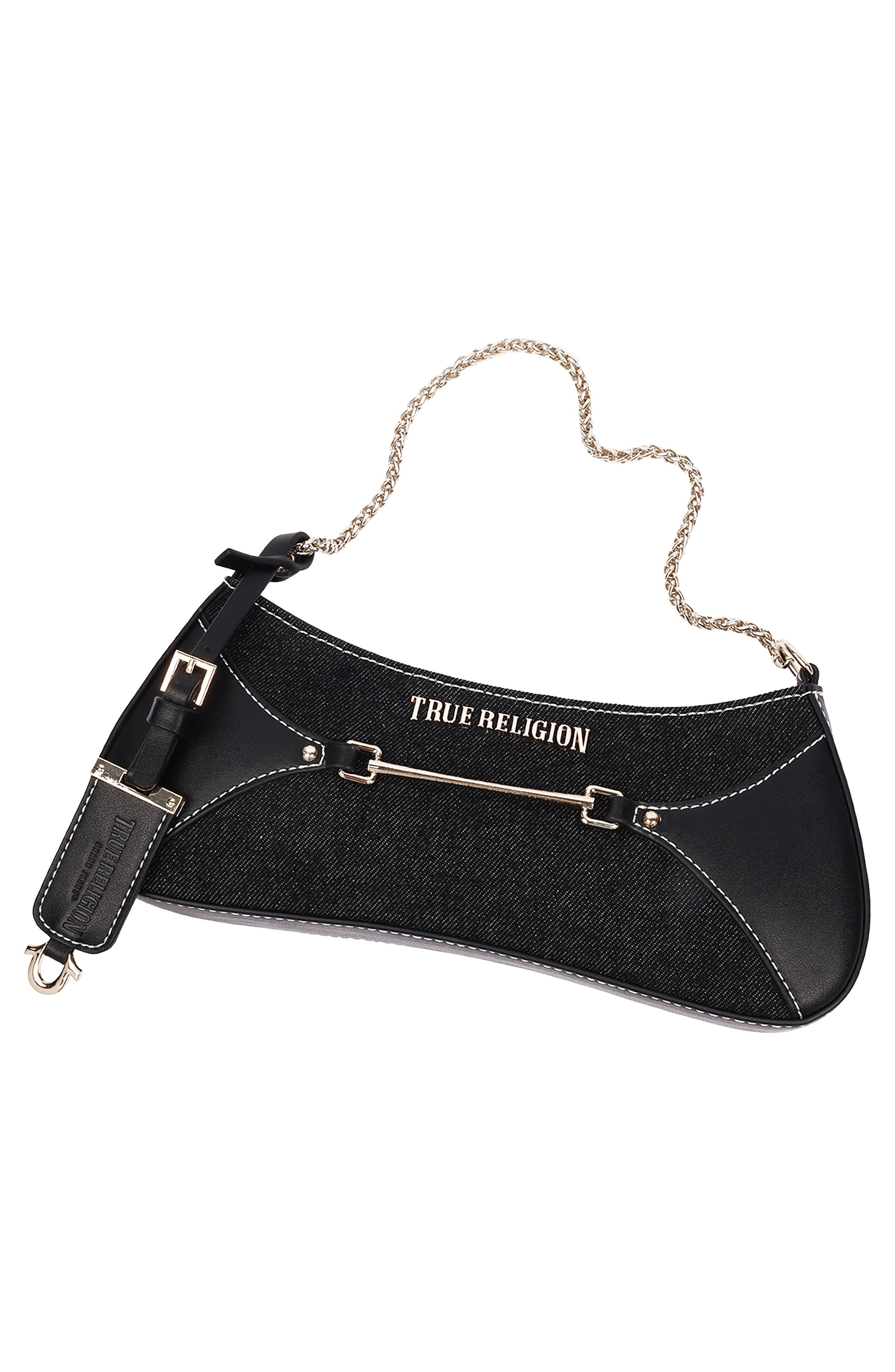 Zip Top Denim Shoulder Bag, Alternate, color, BLACK