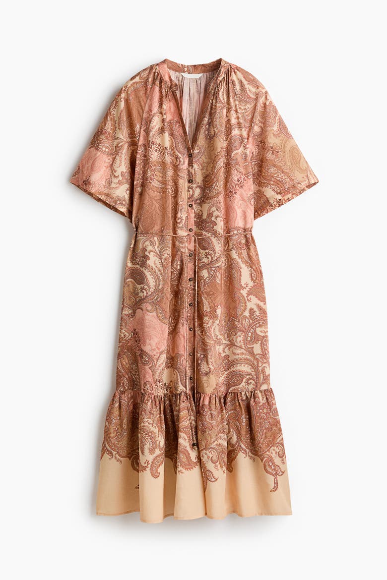 Short-sleeved Tie-belt Dress, Alternate, color, Beige/paisley
