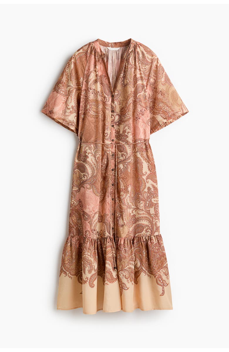 H&M Short-sleeved Tie-belt Dress, Alternate, color, Beige/Paisley