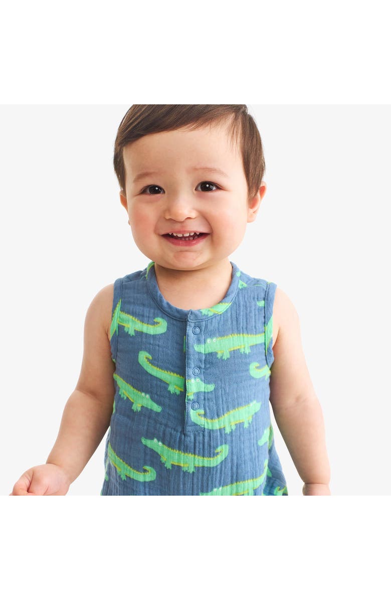 Primary Baby Cotton Gauze Bubble Shortie In Seasonal Prints, Alternate, color, Moonlight Alligators