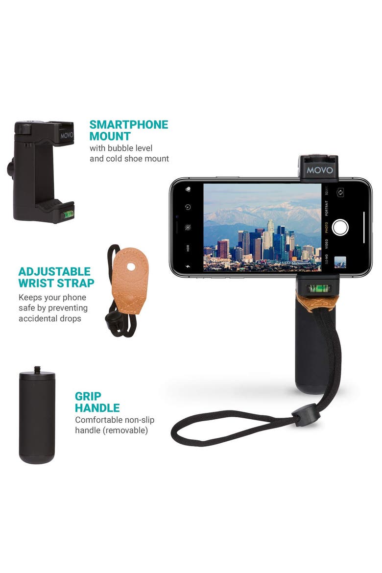 PR-1 Smartphone Grip Handle Rig with Wrist Strap, Tripod Mount and Cold Shoe Mount for Lights and Microphones - for iPhone, Samsung, HTC, LG, Google, Android, Alternate, color, Black
