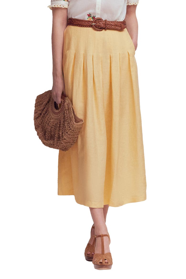 Valentina Linen Midi Skirt, Main, color, SUNLIGHT YELLOW