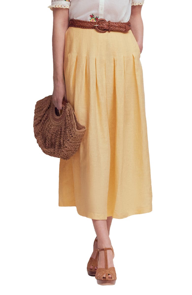 Boden Valentina Linen Midi Skirt, Main, color, Sunlight Yellow