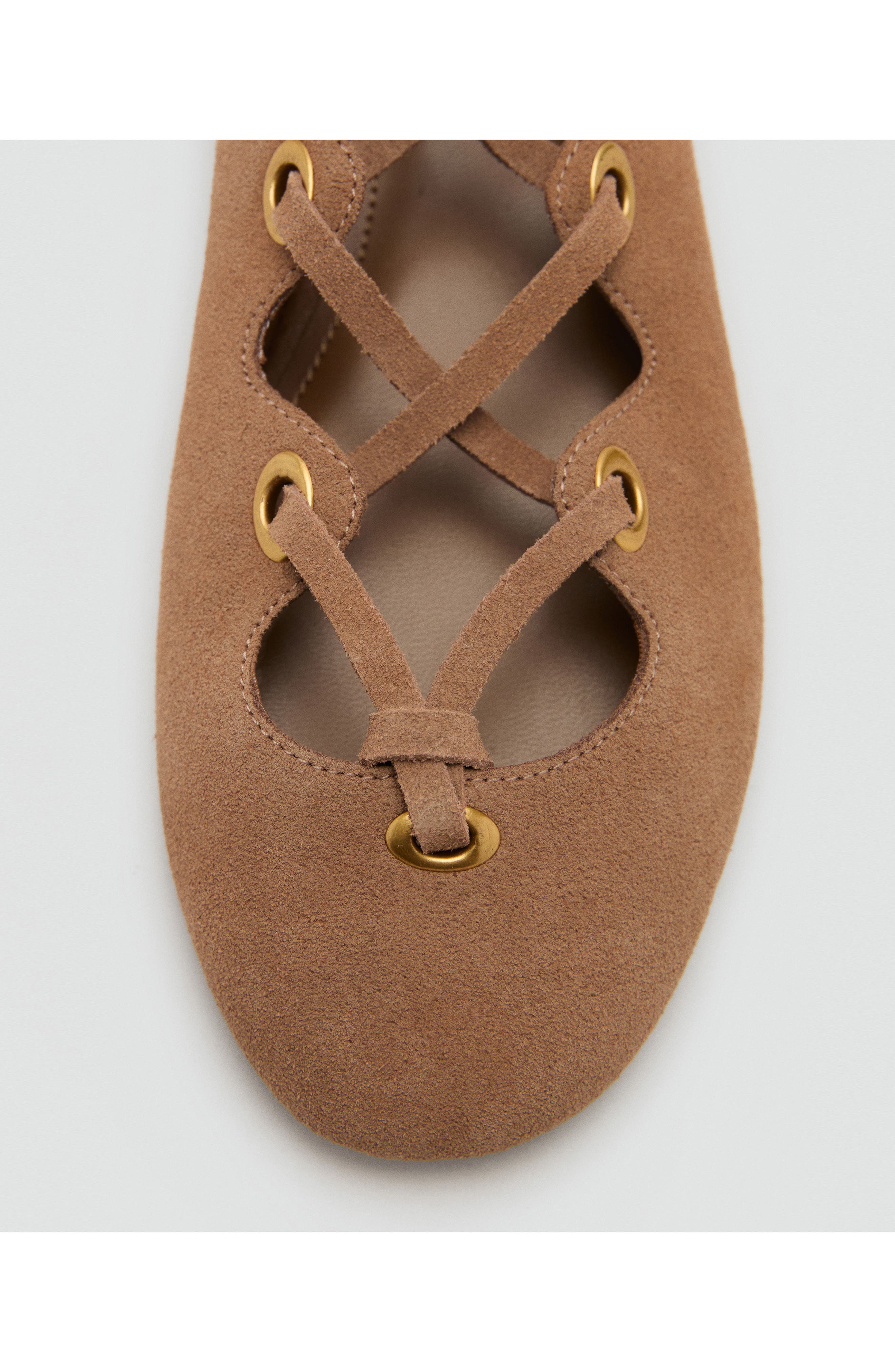 MANGO Ankle Wrap Ballet Flat, Alternate, color, Sand