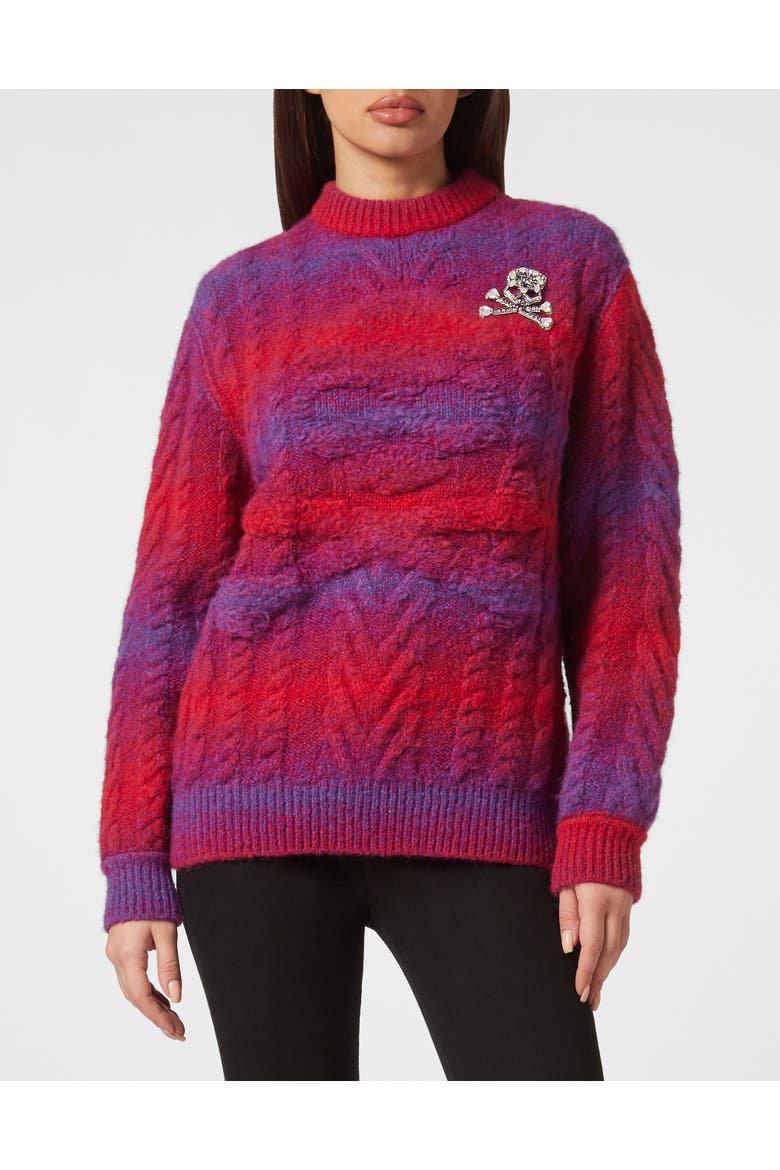 Pullover Round Neck Skull&Bones Women, Main, color, red/purple