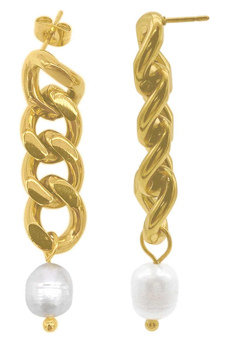 Imitation Pearl Curb Chain Drop Earrings, Alternate, color, WHITE/ GOLD