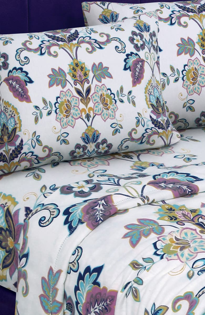 AZORES HOME Abstract Paisley Cotton Flannel Sheet Set, Alternate, color, Multi Marigold