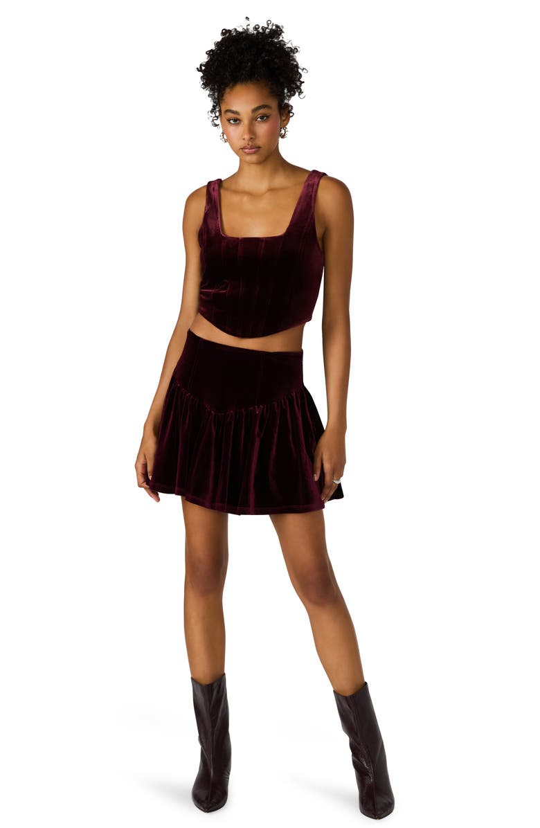 Steve Madden Jayla Drop Waist Velvet Miniskirt, Alternate, color, Wine