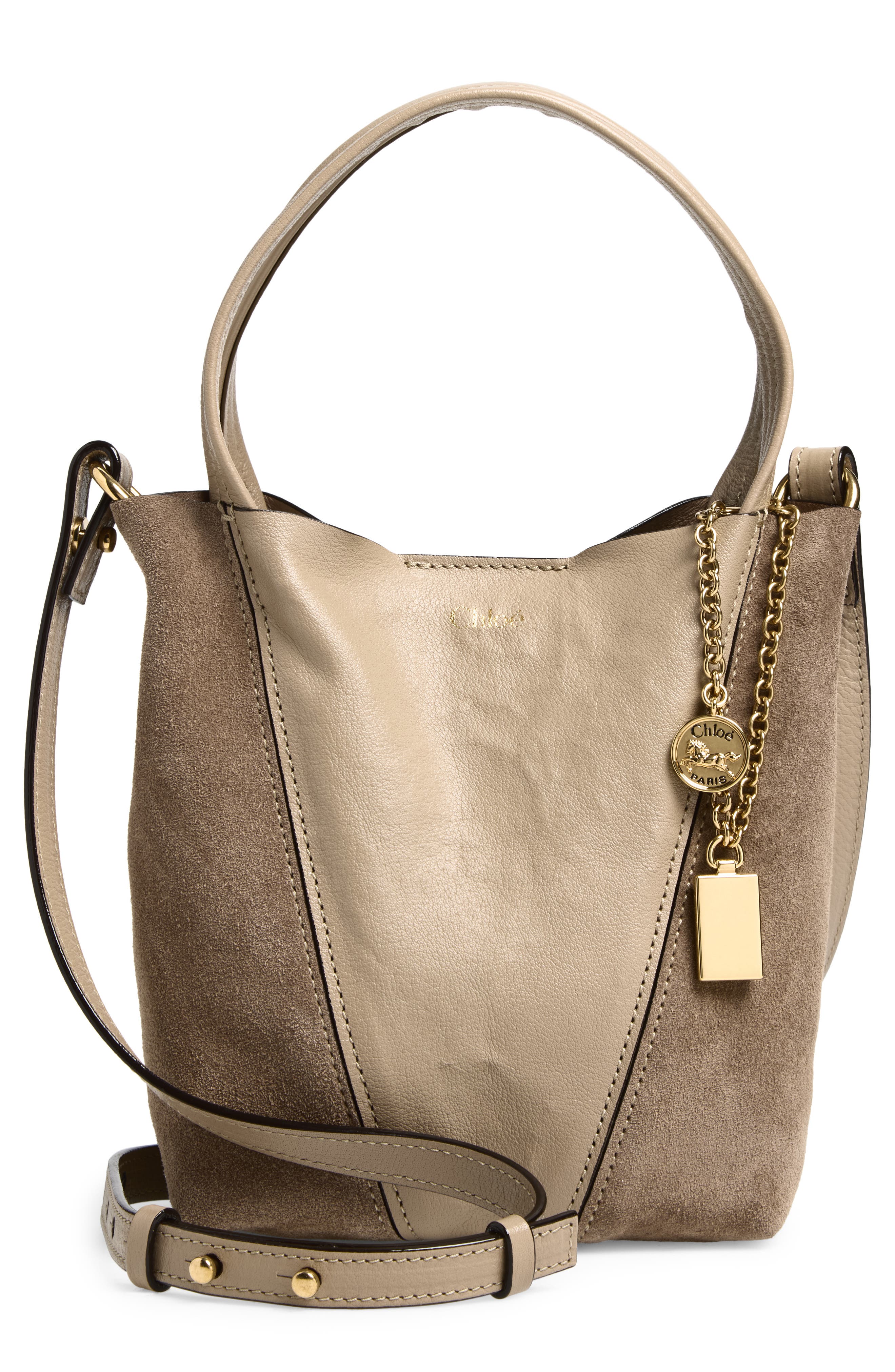 Chloé Small Chloé Spin Leather & Suede Tote, Main, color, Boyish Brown