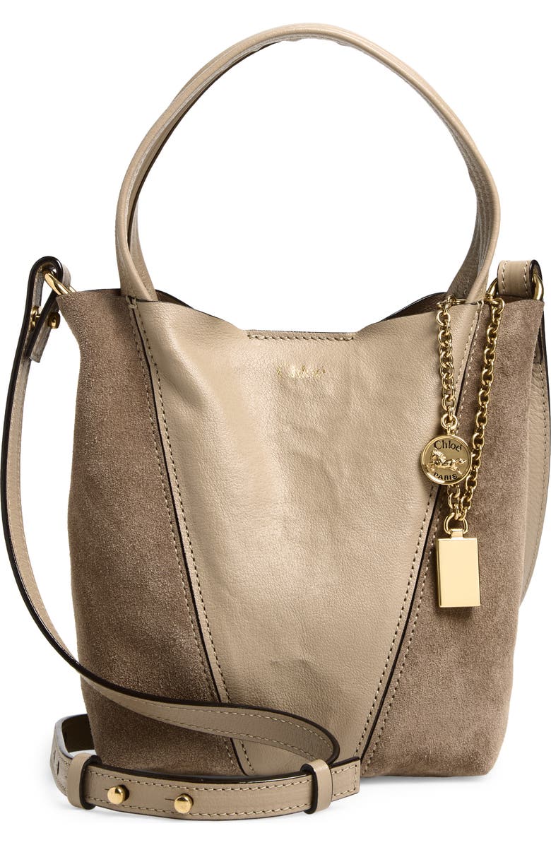 Chloé Small Chloé Spin Leather & Suede Tote, Main, color, Boyish Brown