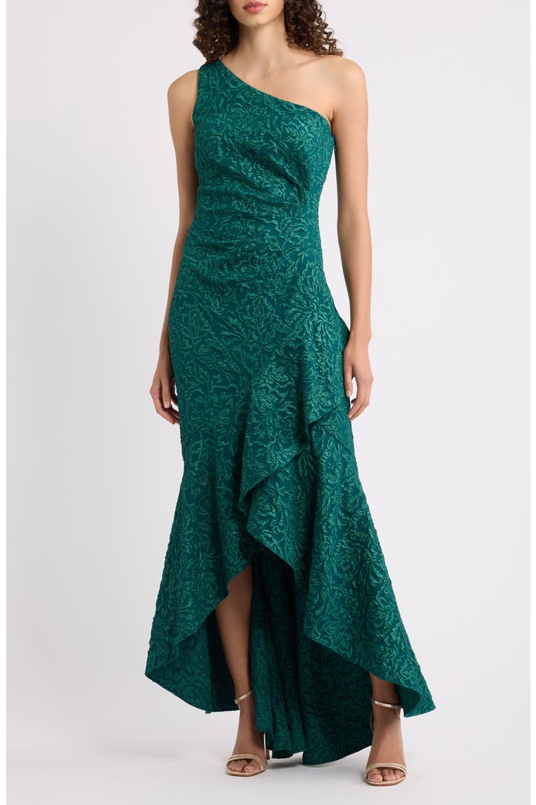 Ruffle Lace One-Shoulder Gown, Main, color, HUNTER