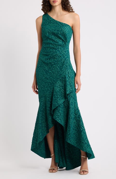 Ruffle Lace One-Shoulder Gown