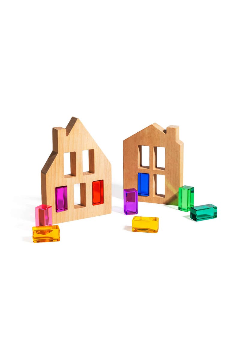 Remi City Wooden Building Blocks with Acrylic Gems, Main, color, Multicolor