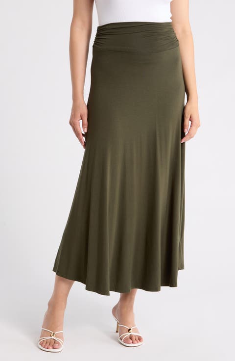 Foldover Waist Midi Skirt