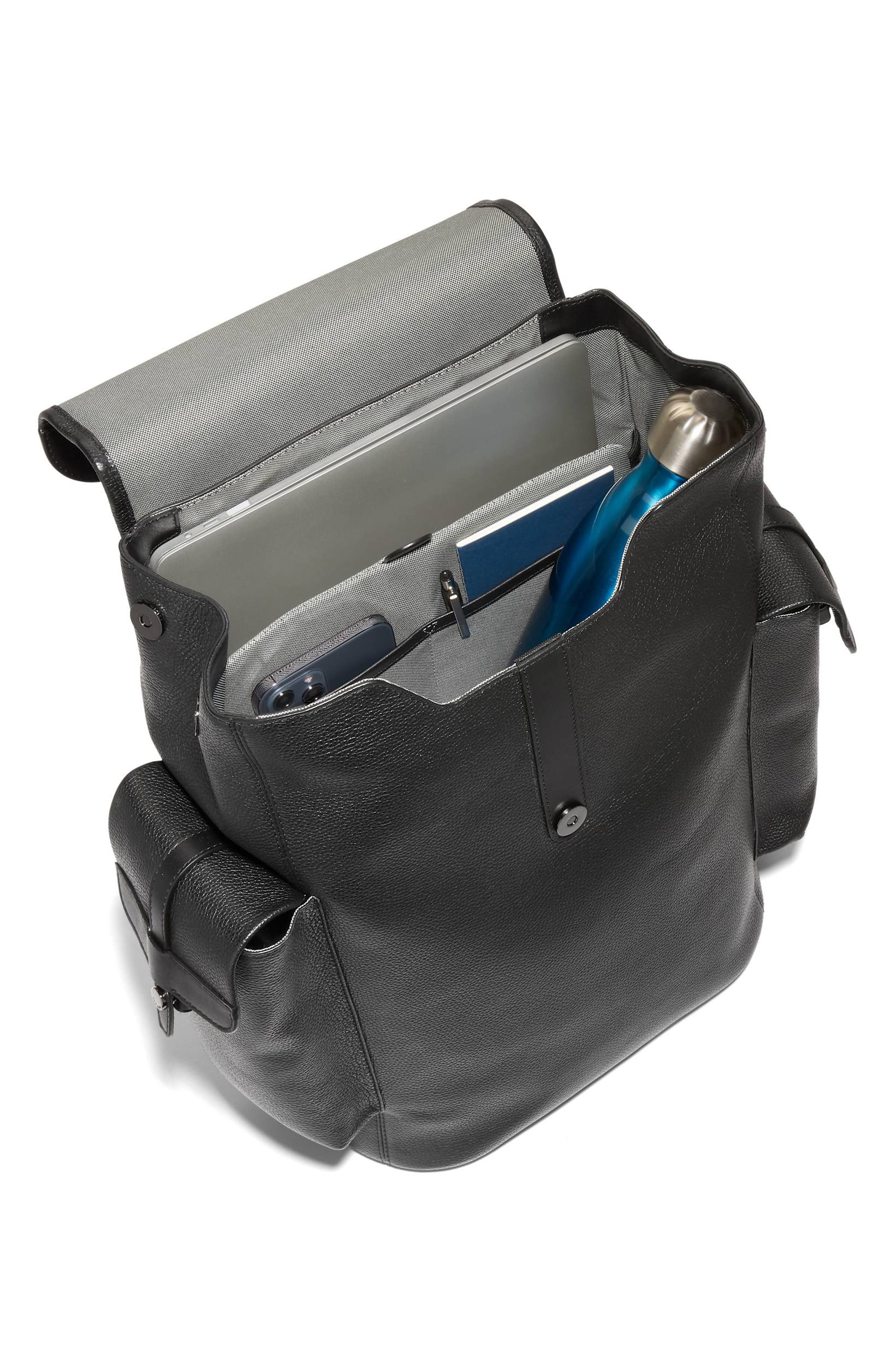 Cole Haan Triboro Leather Backpack, Alternate, color, Black