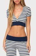 EDIKTED Fina Striped V-Neck Cropped T-Shirt