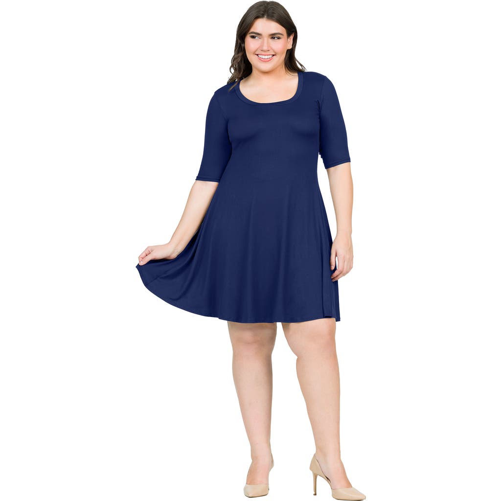 24seven Comfort Apparel Elbow Sleeve Knee Length Dress In Blue
