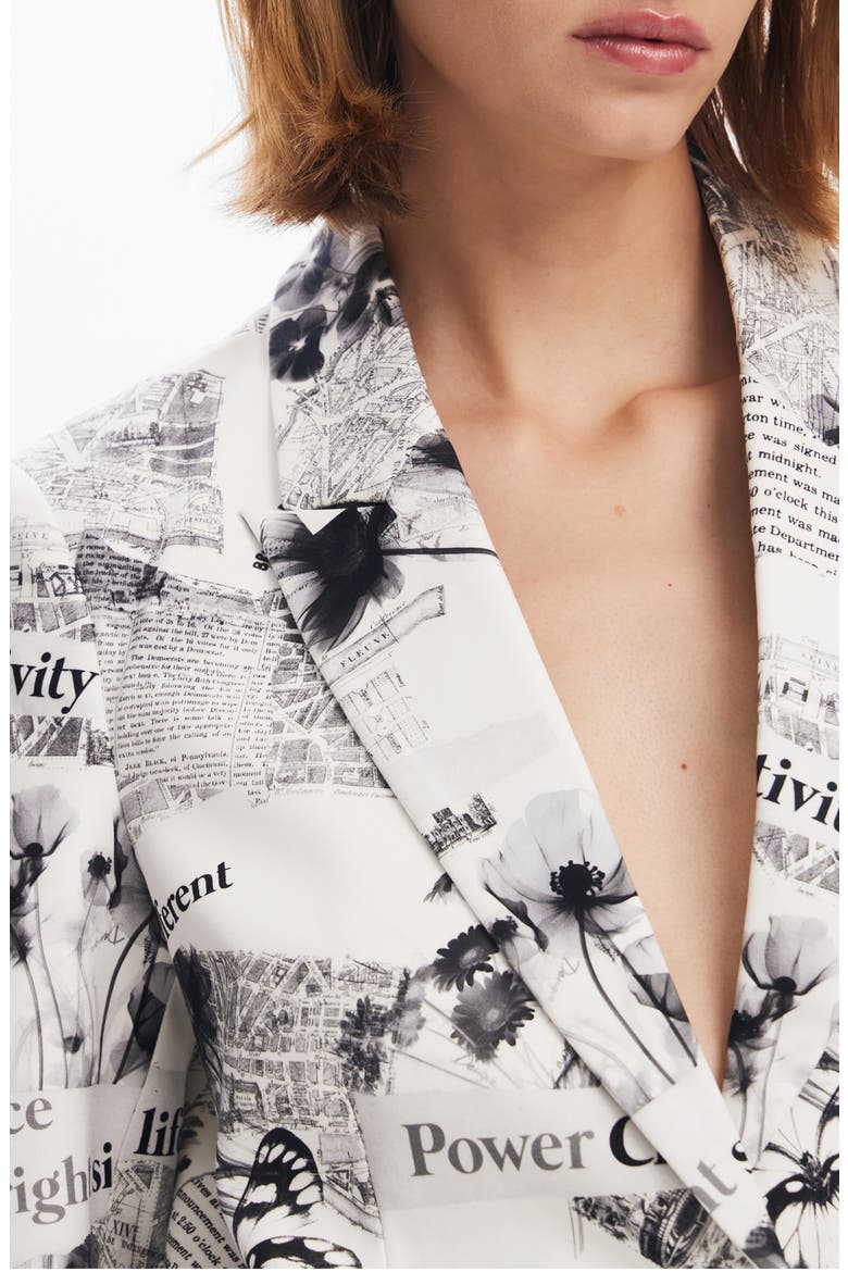 Bratislava News Print Stretch Cotton Blazer, Alternate, color, WHITE