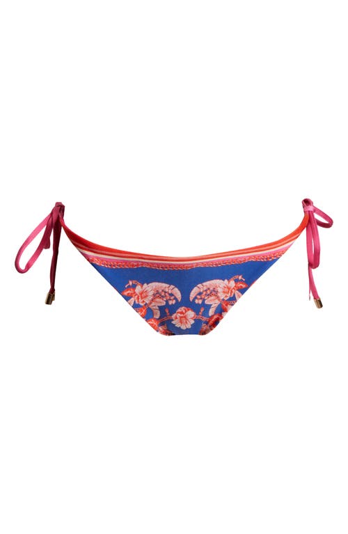 Farm Rio Floral Elegance Mixed Scarves Side Tie Bikini Bottoms In Blue