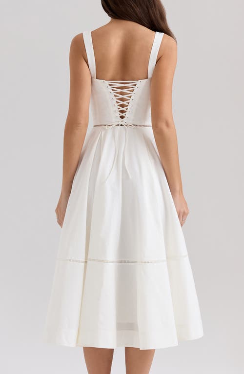 House Of Cb Womens White Broderie Milia Broderie-anglaise Stretch Cotton-blend Midi Dress