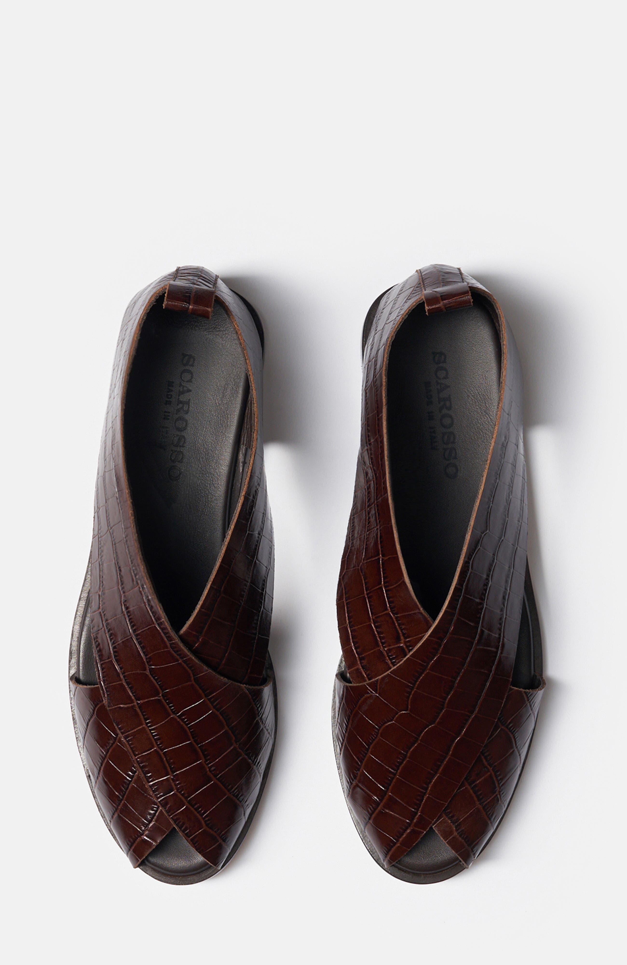 Eros Sandals, Alternate, color, Dark Brown - Croco-Print Calf