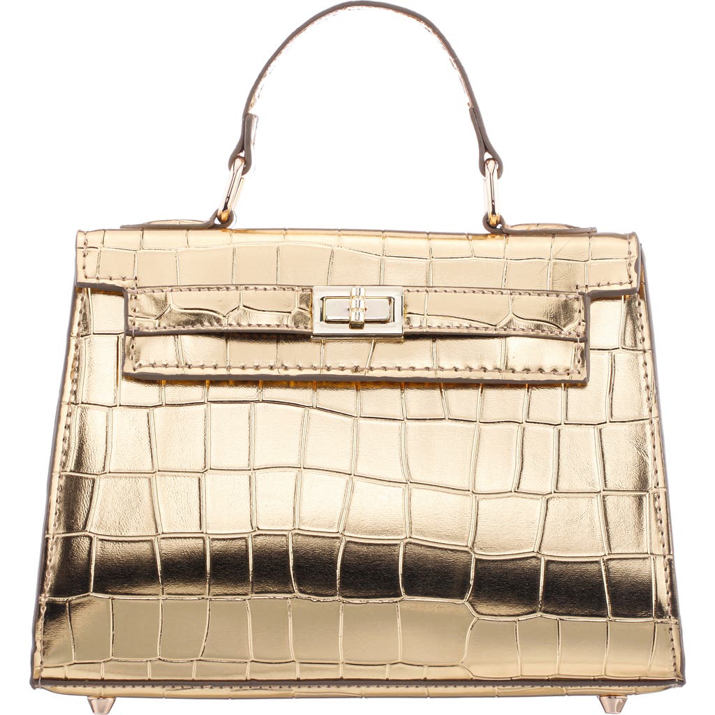 Nina Gemini Croc Embossed Clutch In Gold