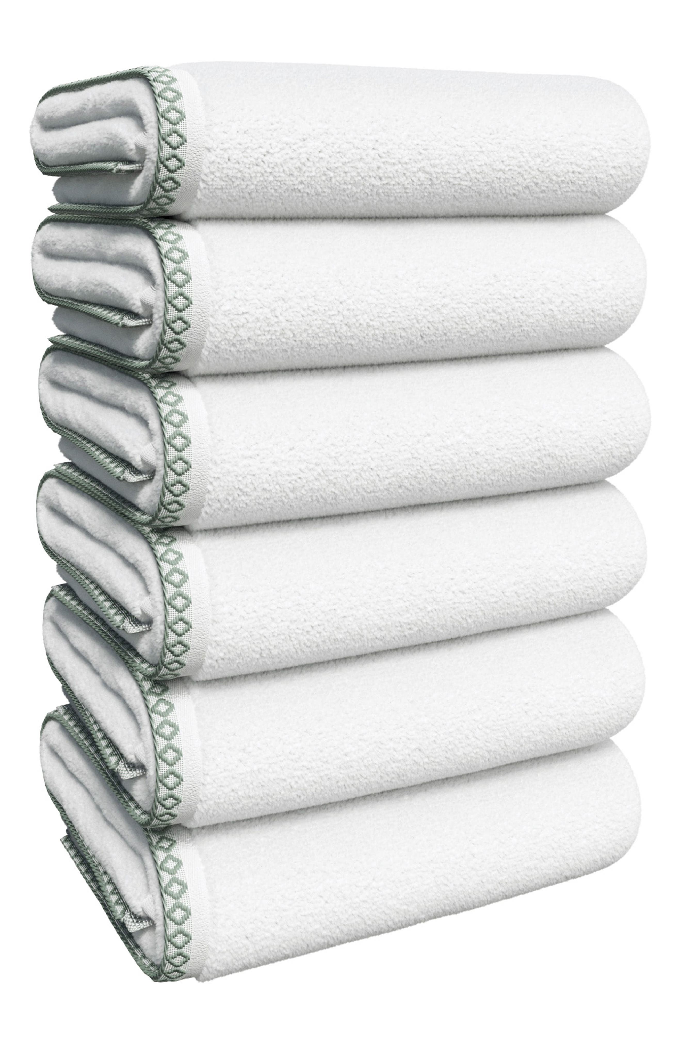 Woven & Weft Border Stitch 6-Piece Cotton Hand Towels
