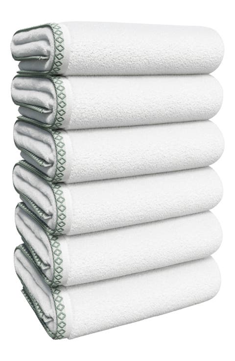Border Stitch 6-Piece Cotton Hand Towels