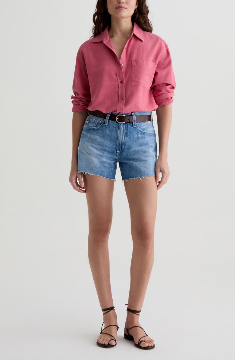 AG Addison Linen Blend Button-Up Shirt, Alternate, color, Peony