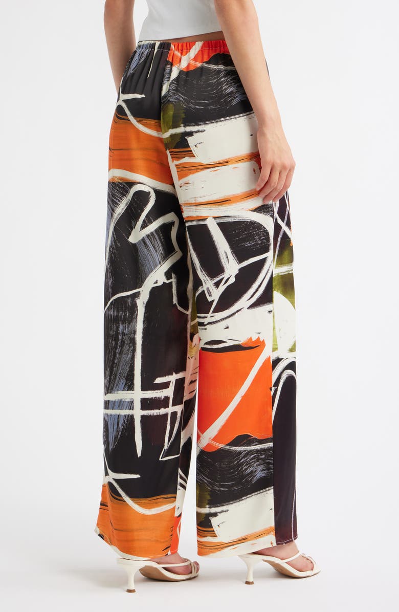 Topshop Print Pull-On Wide Leg Pants, Alternate, color, Black