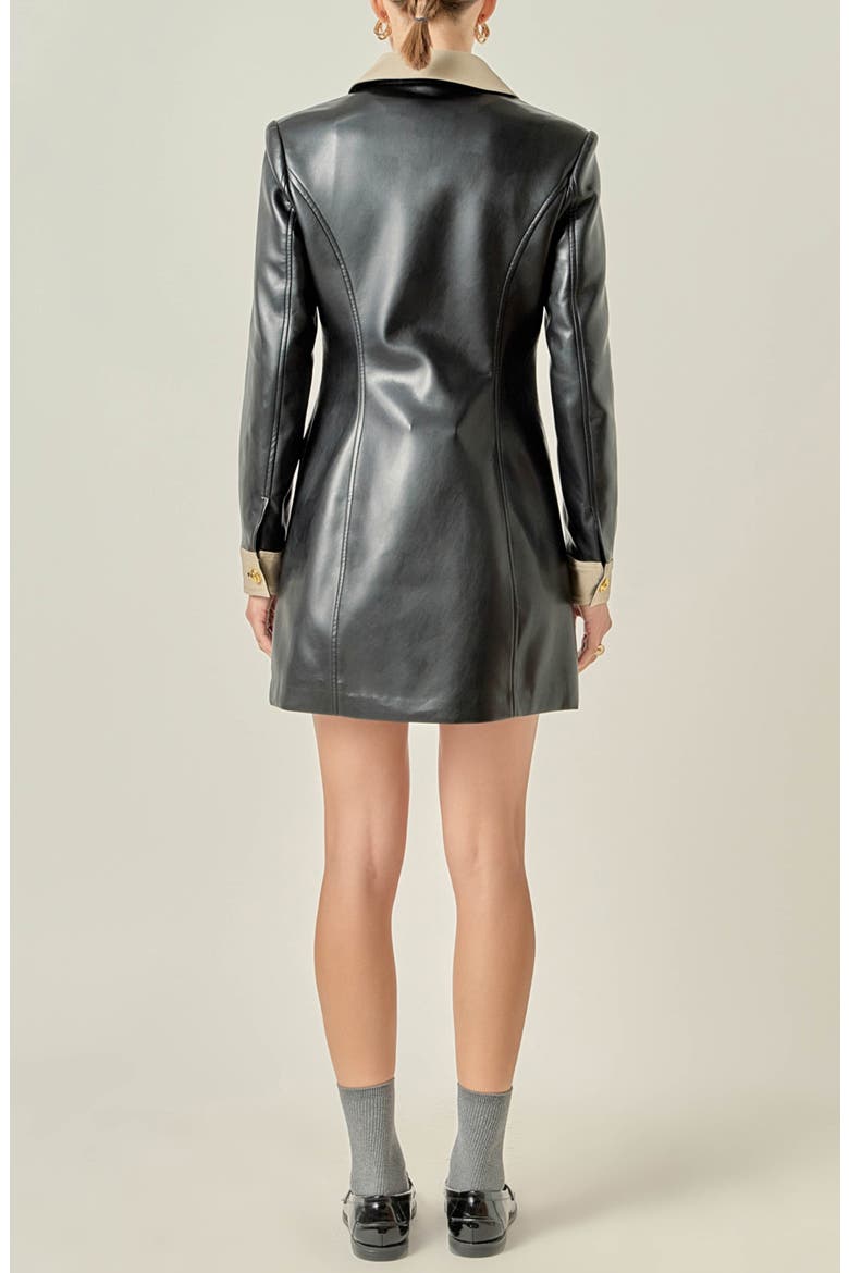 Faux Leather Long Sleeve Minidress, Alternate, color, BLACK