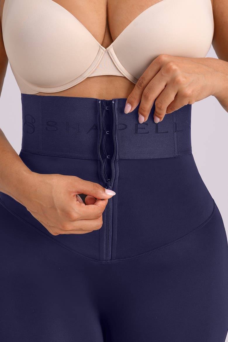 High Waist Tummy Control Front Zip Butt Lift Sculpting Flare Leggings, Alternate, color, Navy Blue