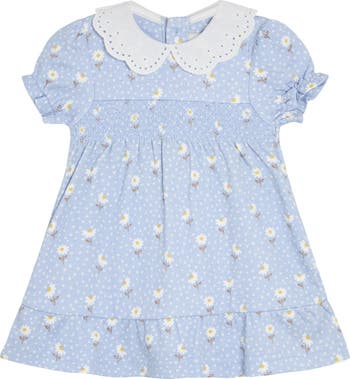 Floral Broderie Collar Cotton Jersey Dress